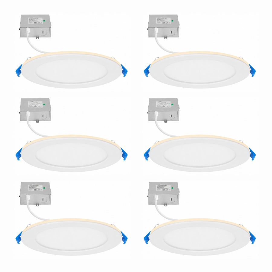 6 Inch Slim LED Recessed Downlight with Night Light, 12W, 900 Lumens, 5 CCT Selectable 2700K/3000K/3500K/4000K/5000K, 2000K Night Light, Canless, Dimmable, CRI 90, ETL Listed, IC Rated, Wet Rated, White, 120V
