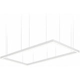 SwitchToLED white rectangular LED linear pendant light suspended from ceiling.
