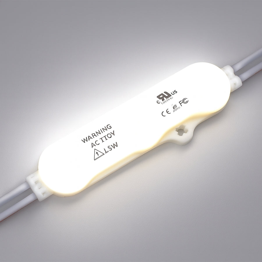 White modules leds​ with visible brand logo on a gray background