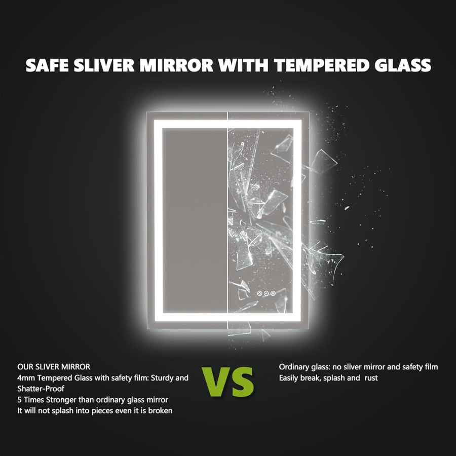 bathroom vanity mirror with led lights safe silver mirror with tempered glass at switchtoled
