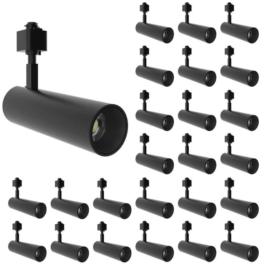 Twenty-four-pack black LED track lights designed for retail stores, galleries, restaurants, showrooms, and large commercial lighting projects.