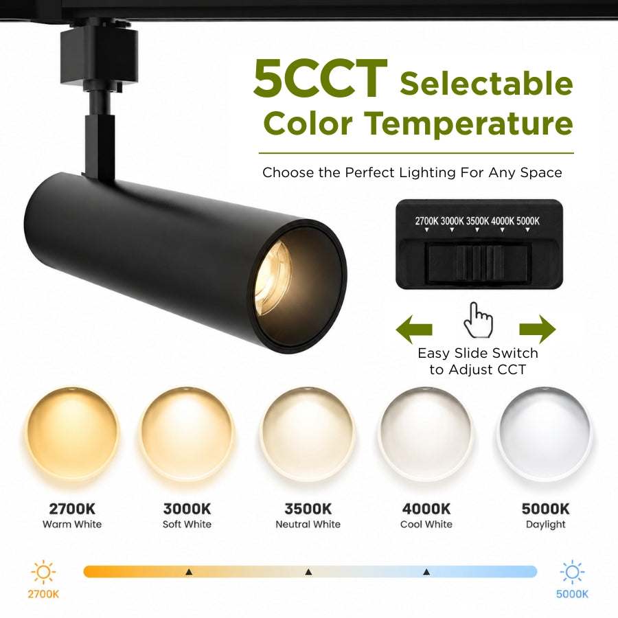 Dimension diagram of the black 10W/15W/20W LED track light measuring 8.07 inches long and 2.63 inches high.
