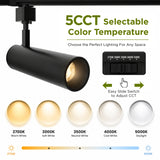 Dimension diagram of the black 10W/15W/20W LED track light measuring 8.07 inches long and 2.63 inches high.