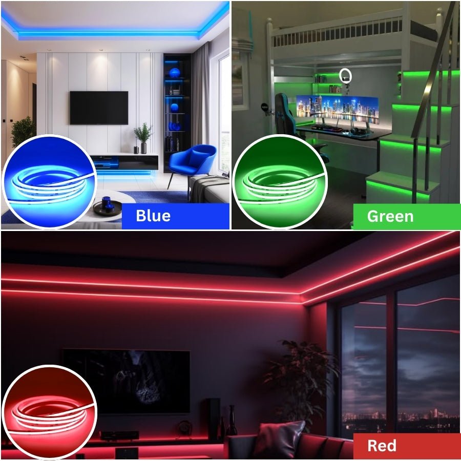 Using A Case Led Button 24V RGB COB LED Strip 32ft 840LED/m Color Changing UL β SwitchtoLED