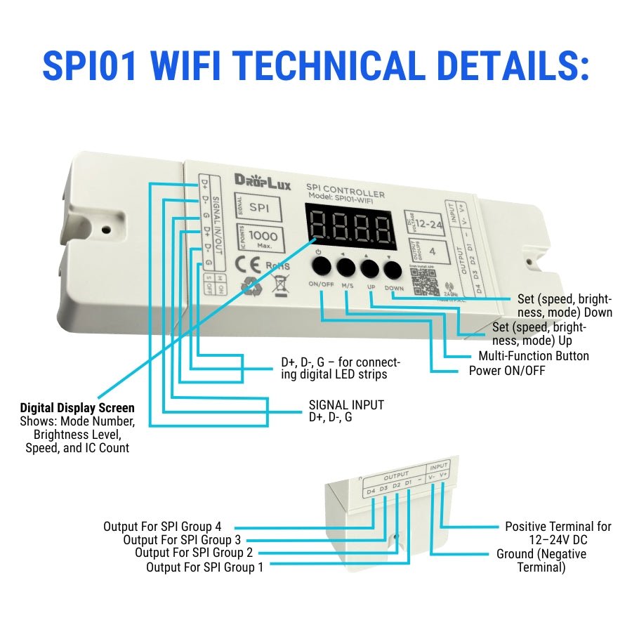 switchtoled controller for led light strips SPI01 wifi technical details 