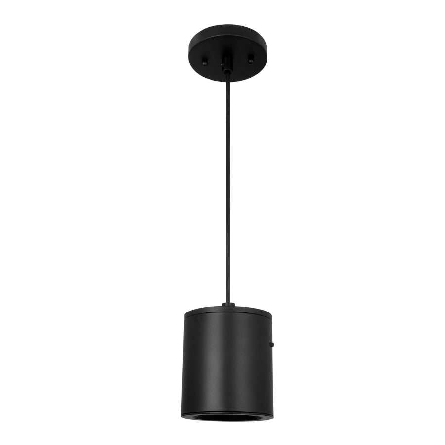 Black pendant light on a white background