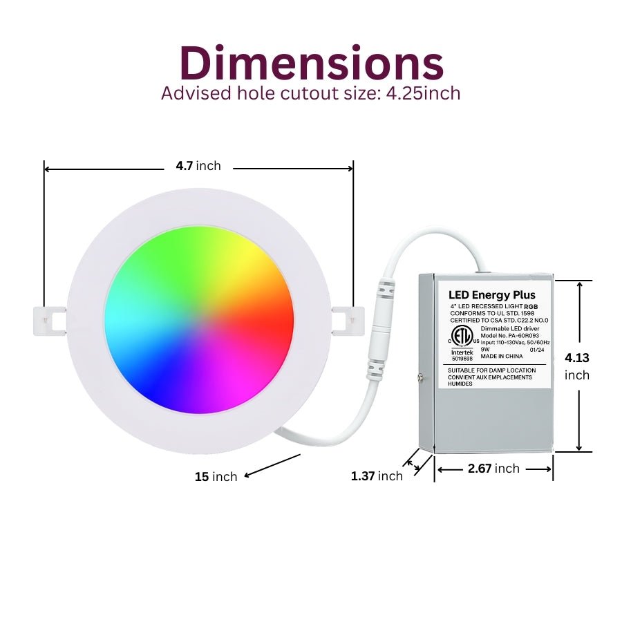product dimension of dimmable rgb led downlights and junction box at switchtoled 