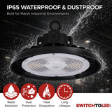 Industrial-grade IP65-rated UFO LED high bay light engineered to resist moisture, dust, and demanding workplace conditions.