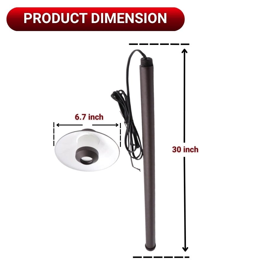 Measurement chart showing dimensions of a pathway area lights with a red label at the top.