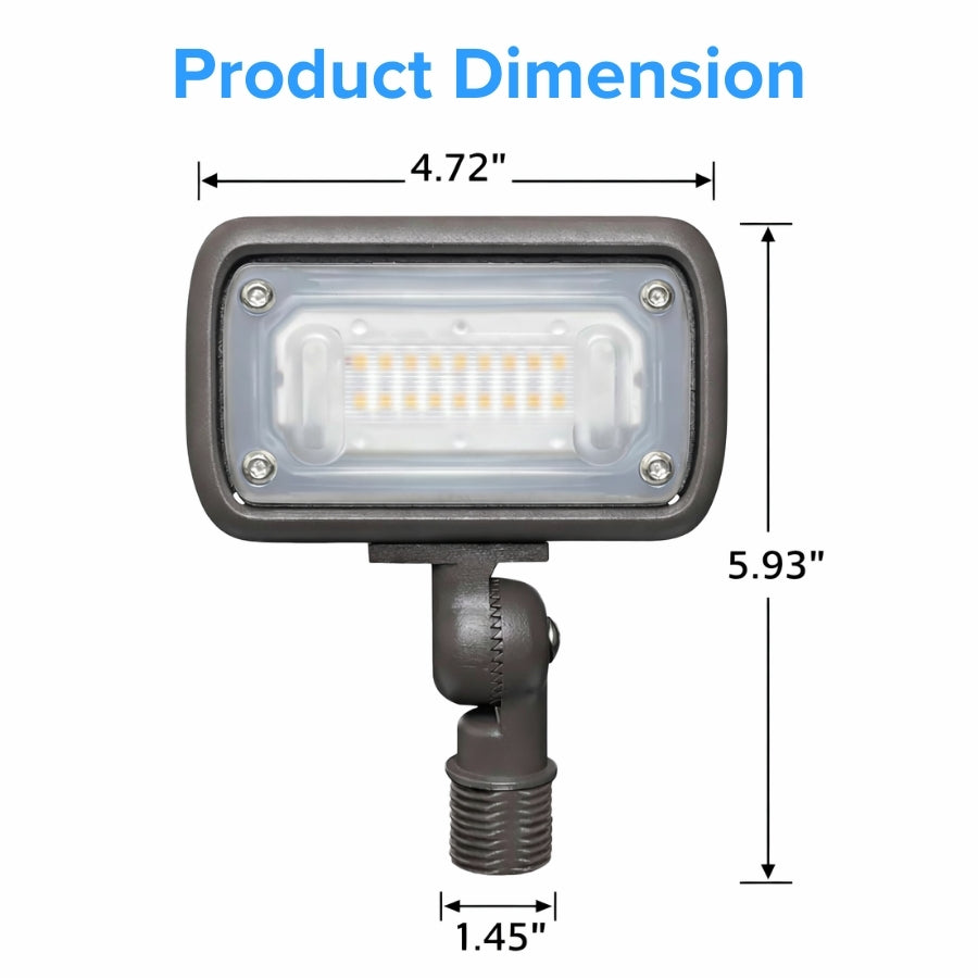 LED flood light with dimensions labeled on a white background