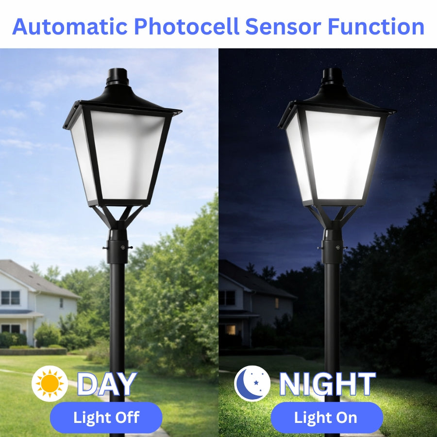 LED Dusk to Dawn Outdoor Post Light with Automatic Photocell Sensor that Turns On at Night and Off During the Day