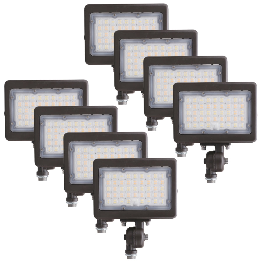 Bulk pack of LED flood lights arranged for large scale commercial outdoor lighting projects