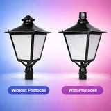 LED Outdoor Post Lantern with Photocell Sensor Compared to Standard Lantern Without Automatic Dusk to Dawn Function