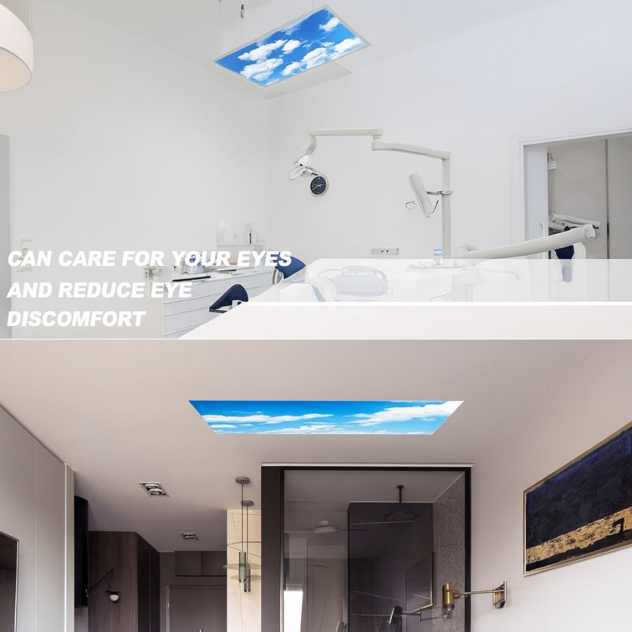 LED sky panel ceiling lights installed in healthcare and dental clinic rooms to reduce eye strain and improve patient comfort