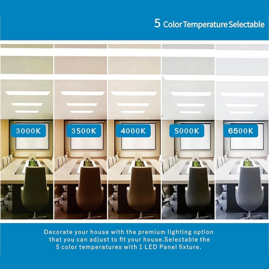 Comparison of different color temperatures in a room setting with text about selectable color temperatures.