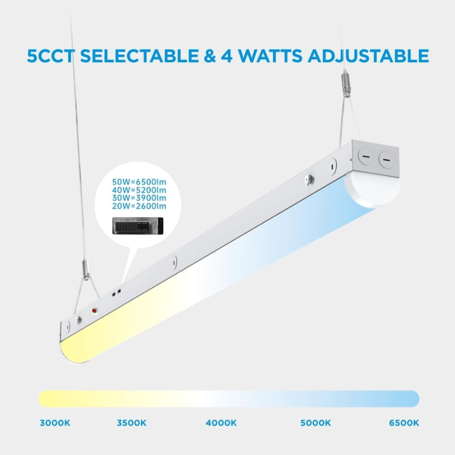 LED light fixture with color temperature options on a white background