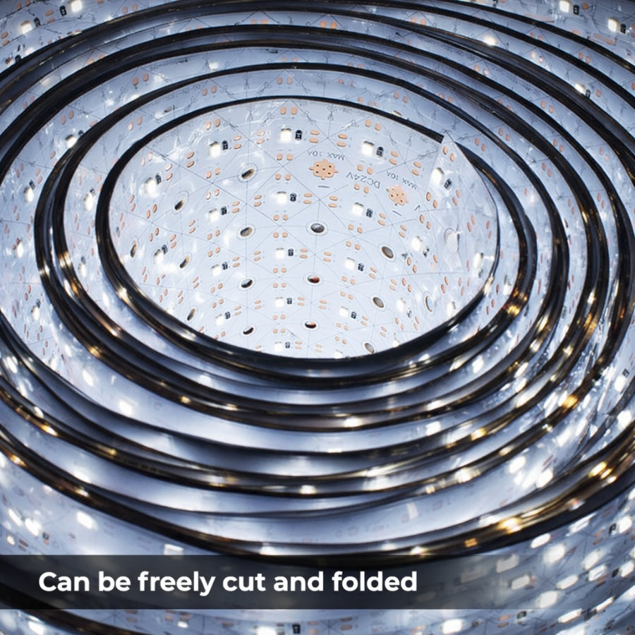 Coiled LED strip light with text 'Can be freely cut and folded' at the bottom.
