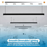 LED light fixture with dimmable control options in a room setting.