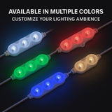 led module in red, green, and blue on a dark background with text about color options.