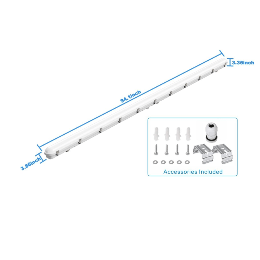 led vapor tight light fixture​ length 94.1 inch, height 3.86inch width 3.35 inch and accessories at switchtoled 
