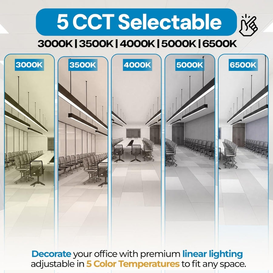 Display of a conference room with adjustable lighting color temperature options.