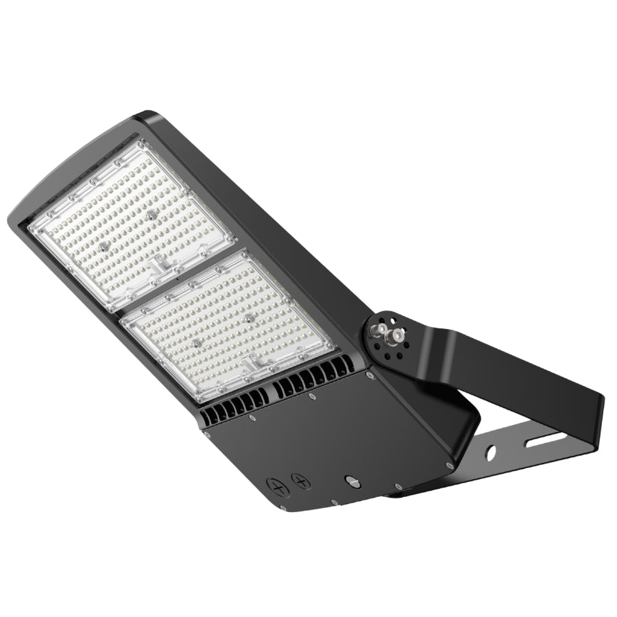 SwitchToLED 300W LED Area Flood Light 40,500 lumens, Type V distribution, heavy-duty yoke mount bracket, outdoor commercial security lighting