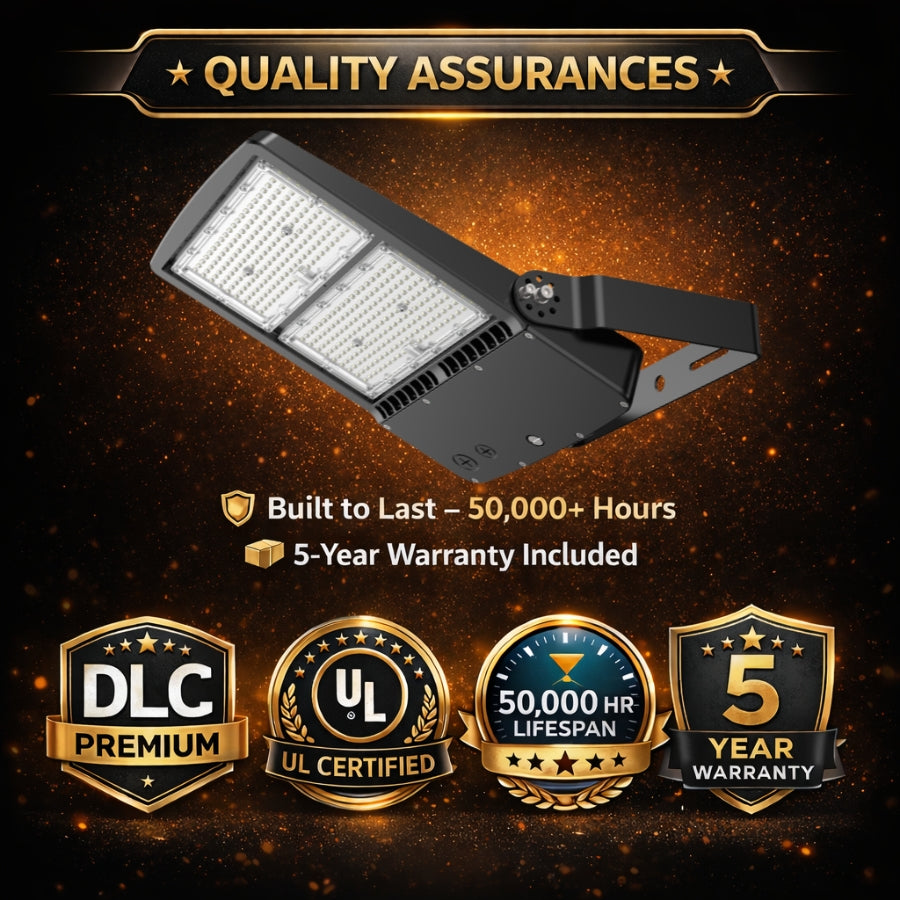 SwitchToLED 300W LED Area Flood Light DLC Premium and UL certified, 50,000 hour lifespan, 5-year warranty, commercial outdoor area lighting replacement for 1000W metal halide