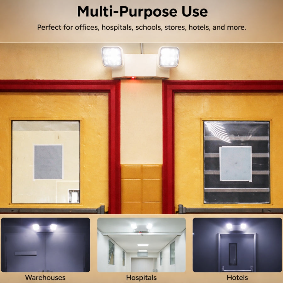 Multi-purpose commercial LED emergency light with battery backup for offices, hospitals, warehouses, and hotels by SwitchToLed.com