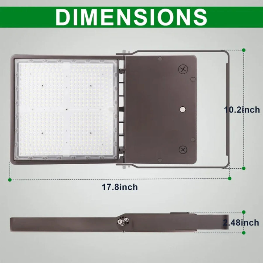 Dimensions of a led flood light for outdoor with measurements labeled