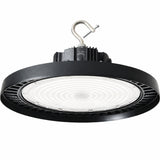 ufo high bay led lighting​ Industrial ceiling light fixture with black rim and white interior on a white background
