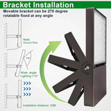 Movable bracket for outdoor lighting fixture with installation diagram on a white background