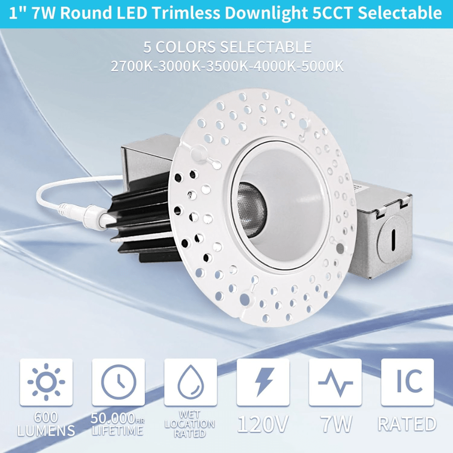 1 inch 7 Watt trimless recessed downlights at switchtoled 