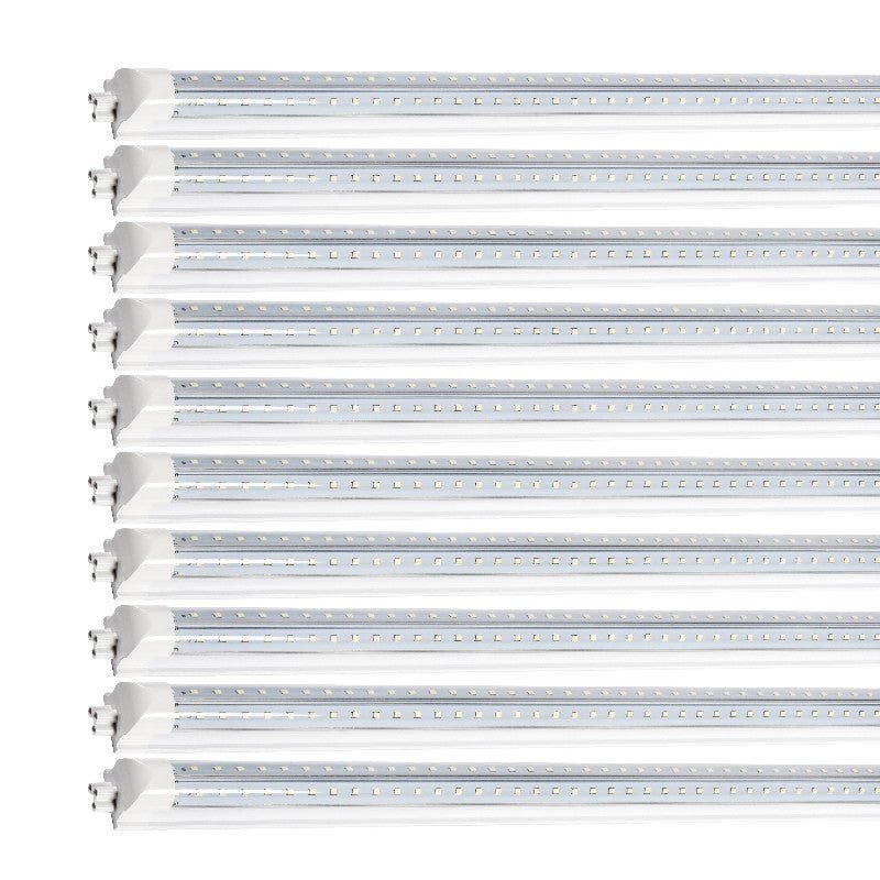 Multiple LED light tube arranged in a row on a white background